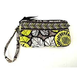Vera Bradley Wristlet Wallet Citron Yellow Black Floral Zip-Top Quilted Cotton